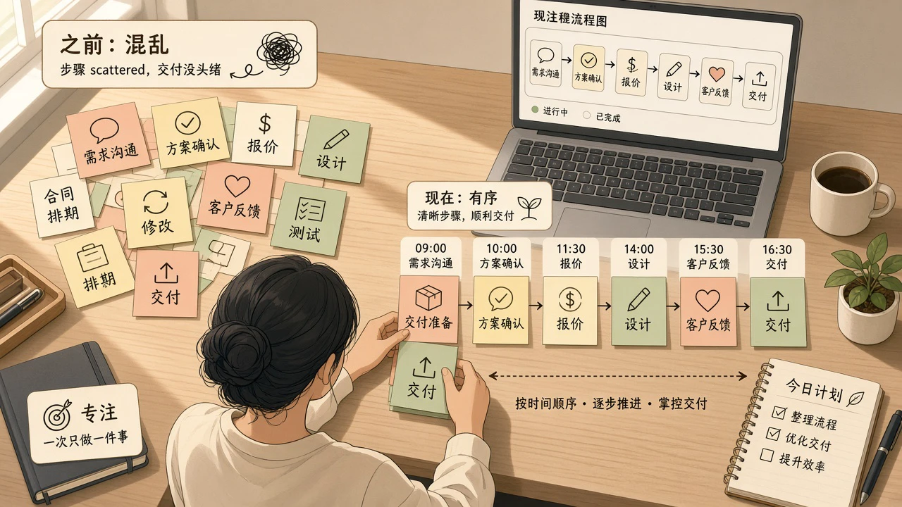 独立经营者整理服务交付流程步骤的工作场景