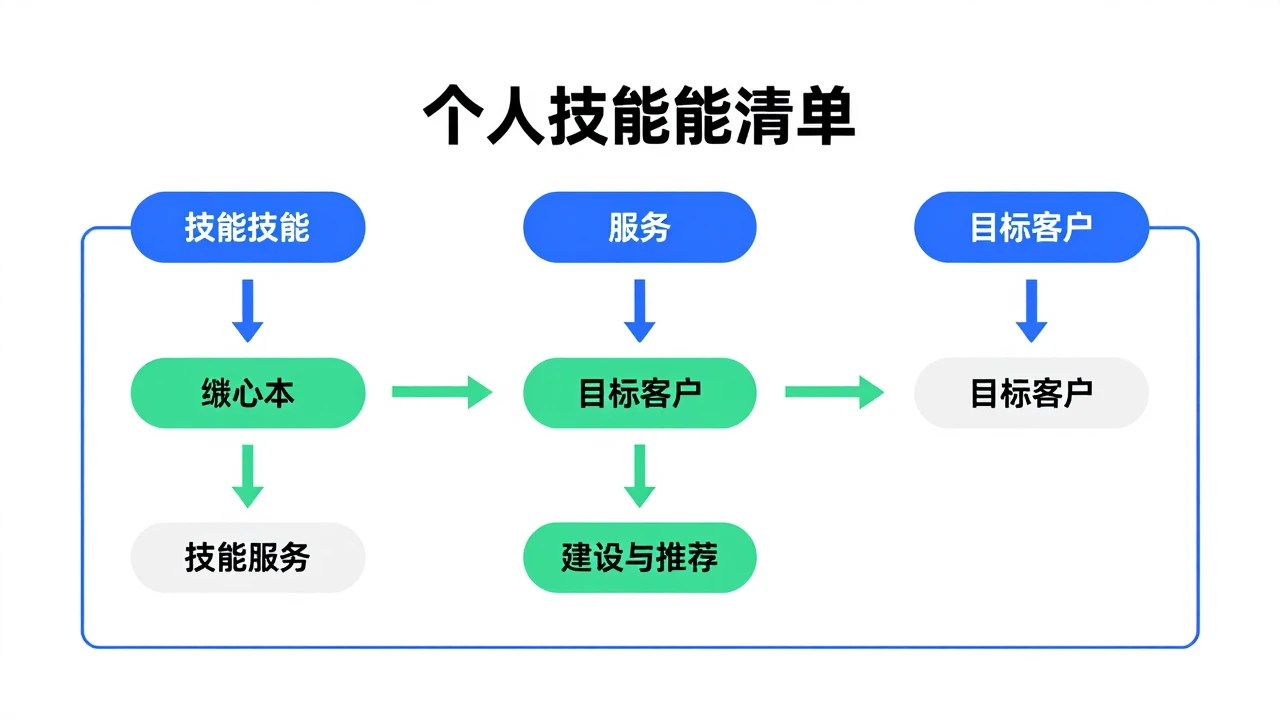 一人公司如何从技能清单中筛出可收费服务:三步验证付费场景 1 技能清单转化思维导图