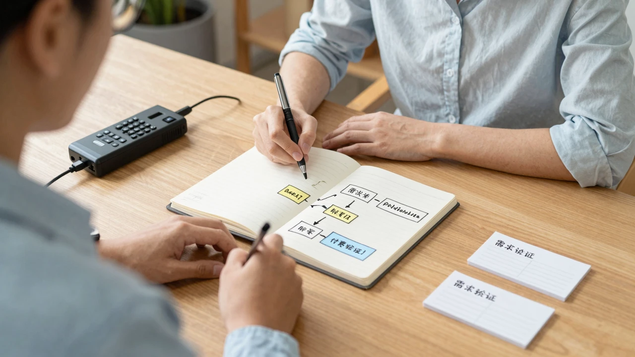 一人公司如何做客户访谈:从提问设计到付费需求验证的实操流程 1 一人公司创业者进行客户访谈并记录需求