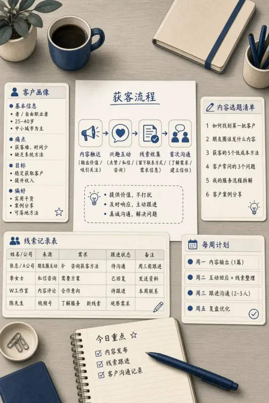 一人公司如何建立小型获客漏斗：从内容触达到首次沟通的每周执行表-OPCboot