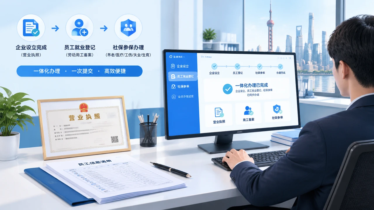 上海一人公司注册后,员工就业和社保登记可以同步完成吗? 1 上海一人公司在线办理员工就业参保登记的场景