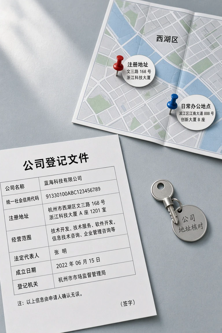 一人公司注册住所和实际经营场所不一致怎么办?登记地址与经营地址的边界 1 登记地址与实际经营场所不一致的概念插图