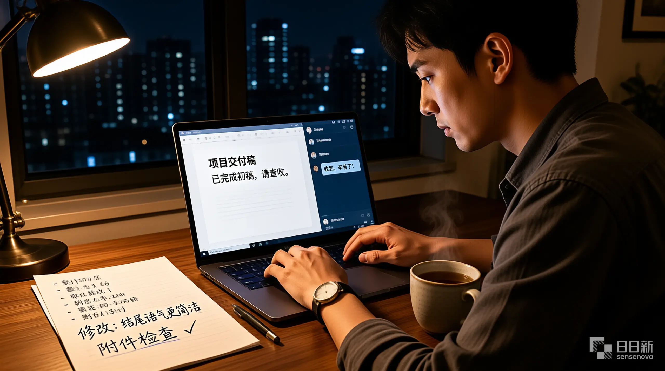 不辞职先跑通一人公司闭环:业余时间验证交付的七日实验 2 夜晚在书桌前完成交付工作的场景