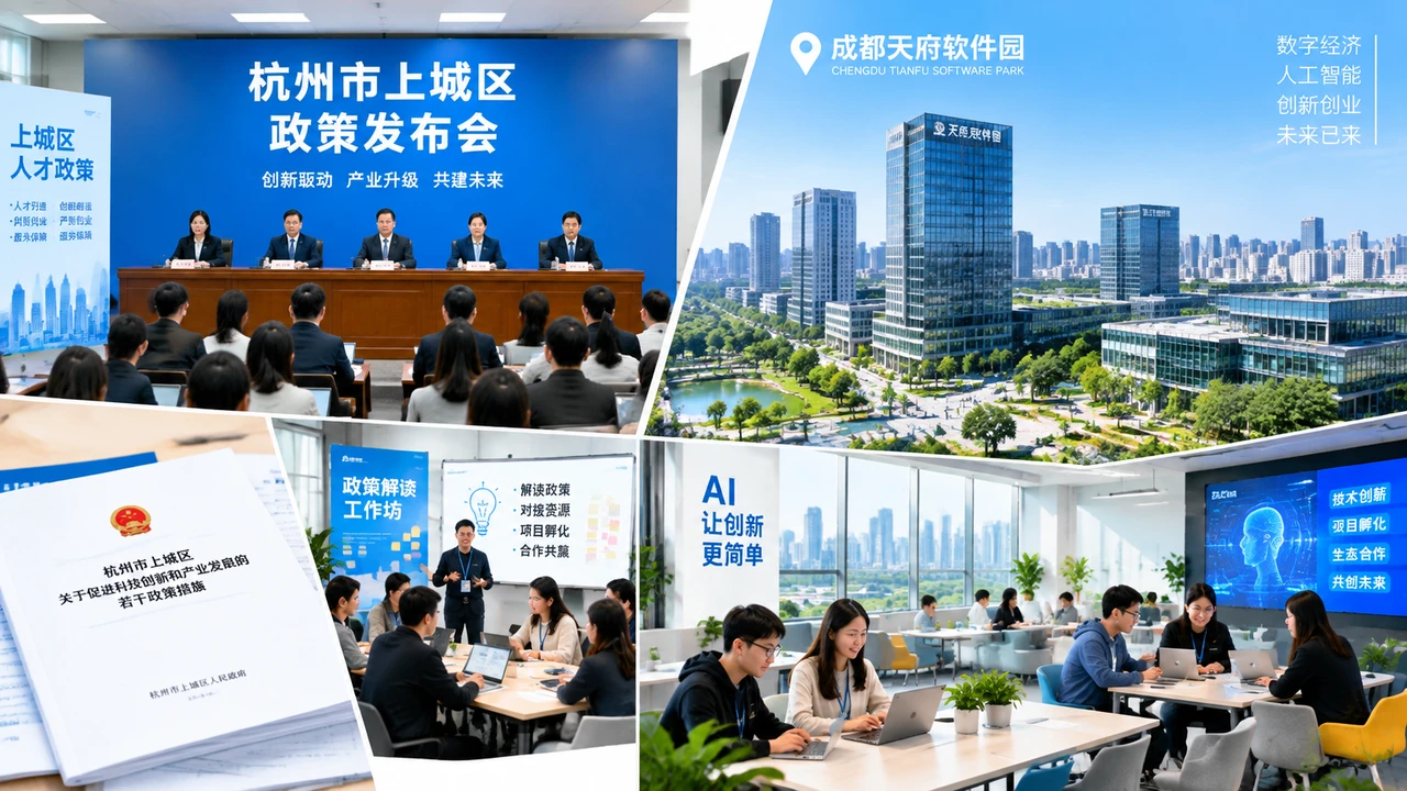 从杭州到成都:AI一人公司的地方样本呈现哪些不同发展路径 1 杭州政策发布与成都园区全景