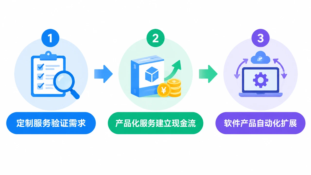 一人公司业务模型选择的三步流程示意图