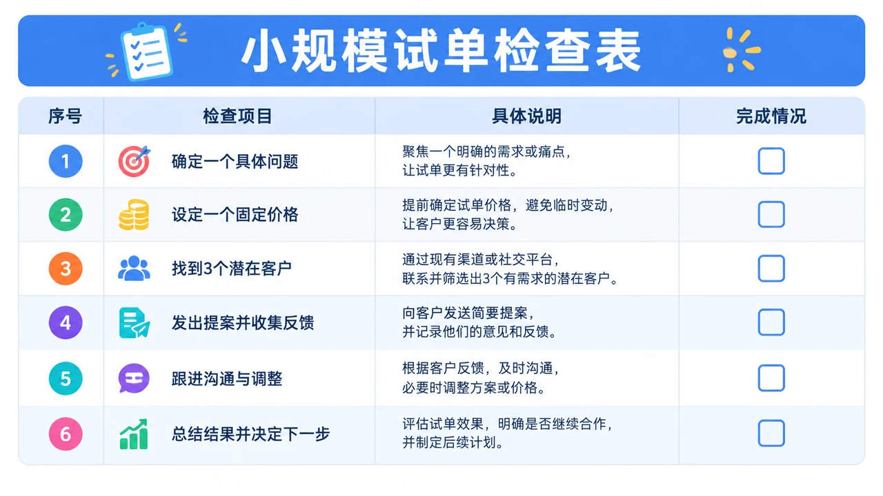 一人公司小规模试单检查清单