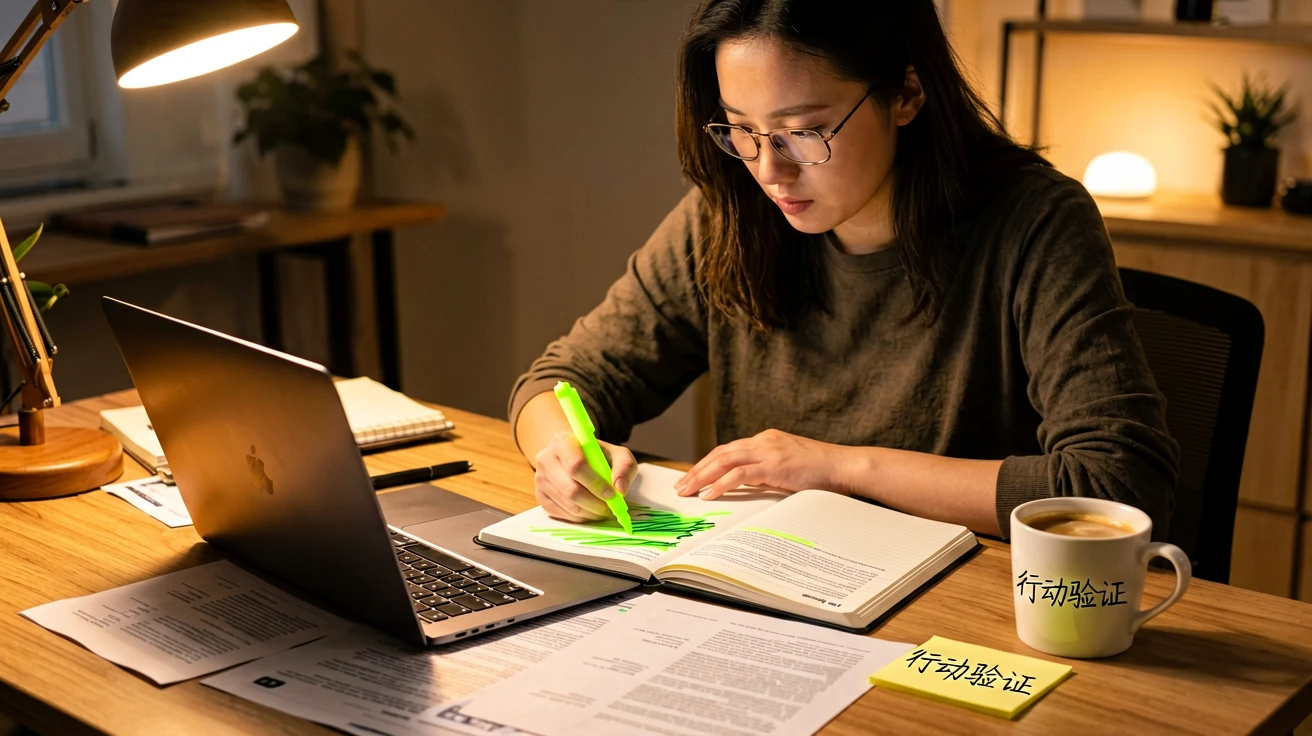 从案例收藏到行动验证:一人公司创业者如何避免只看不做 1 创业者正在拆解案例资料并制定行动计划