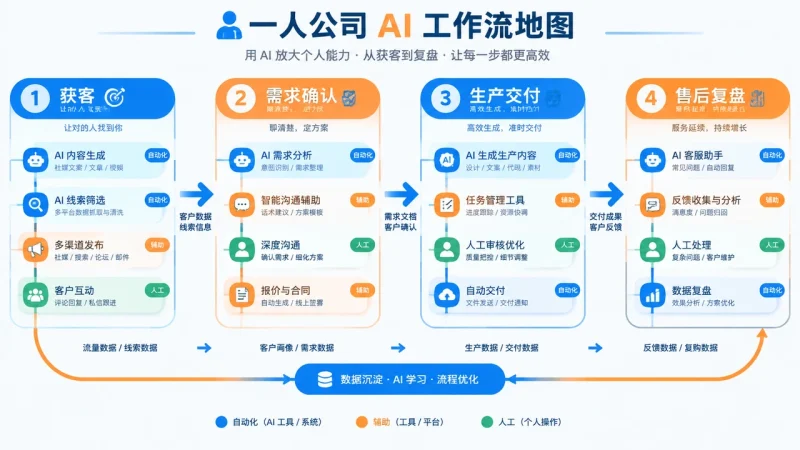 从工具堆到经营流程：为一人公司绘制 AI 工作流地图 - OPCboot一人公司创业邦-OPCboot一人公司创业邦
