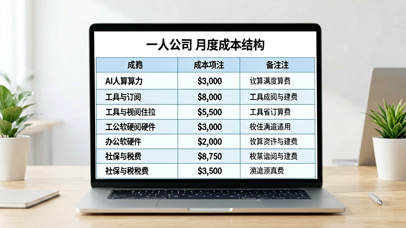 一人公司运营成本拆解:AI算力、工具订阅与税费计算 1 一人公司月度成本结构概览表格