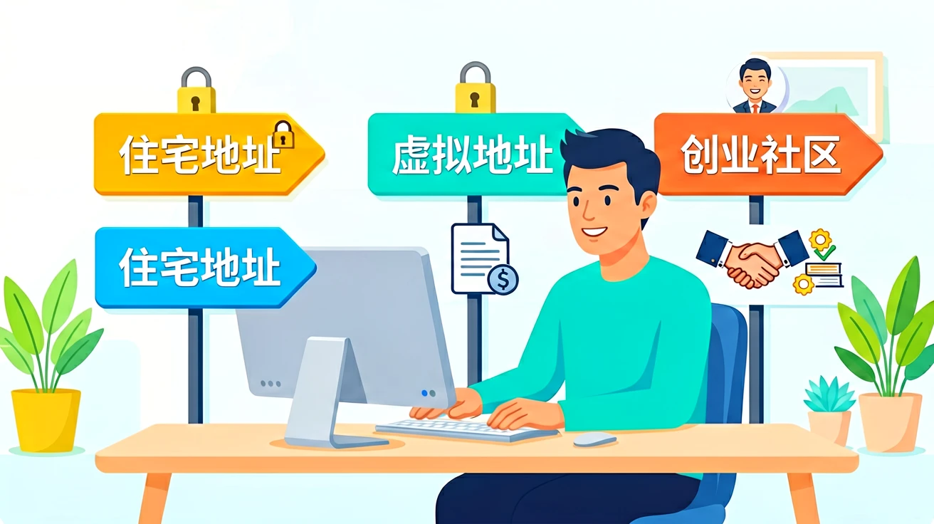 一人公司注册地址怎么选?住宅、虚拟地址与孵化空间的权衡 1 一人公司注册地址选择权衡示意图