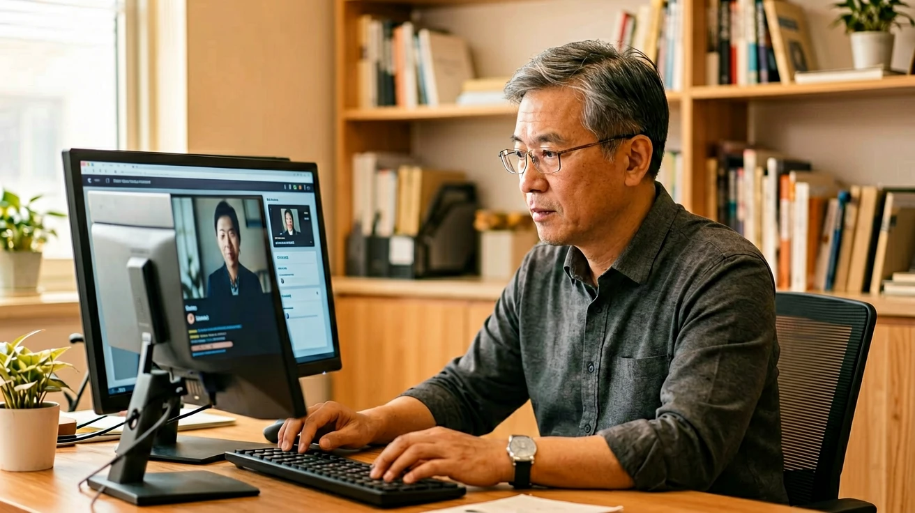 AI 生成剧本的商业闭环:郑海峰在青岛的数字文化创业实验 1 郑海峰在青岛办公室使用AI工具进行剧本创作