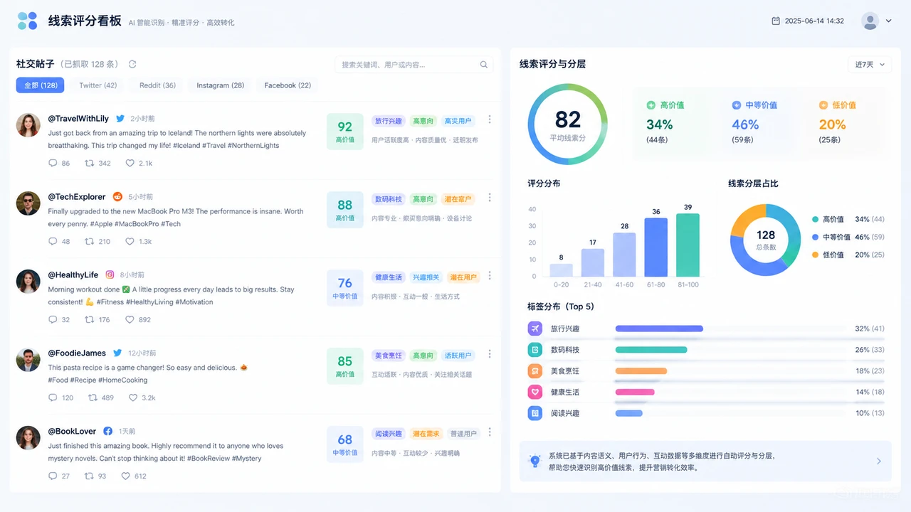 超级个体的客户获取策略:AI自动化线索筛选实战 1 AI线索评分看板示意图