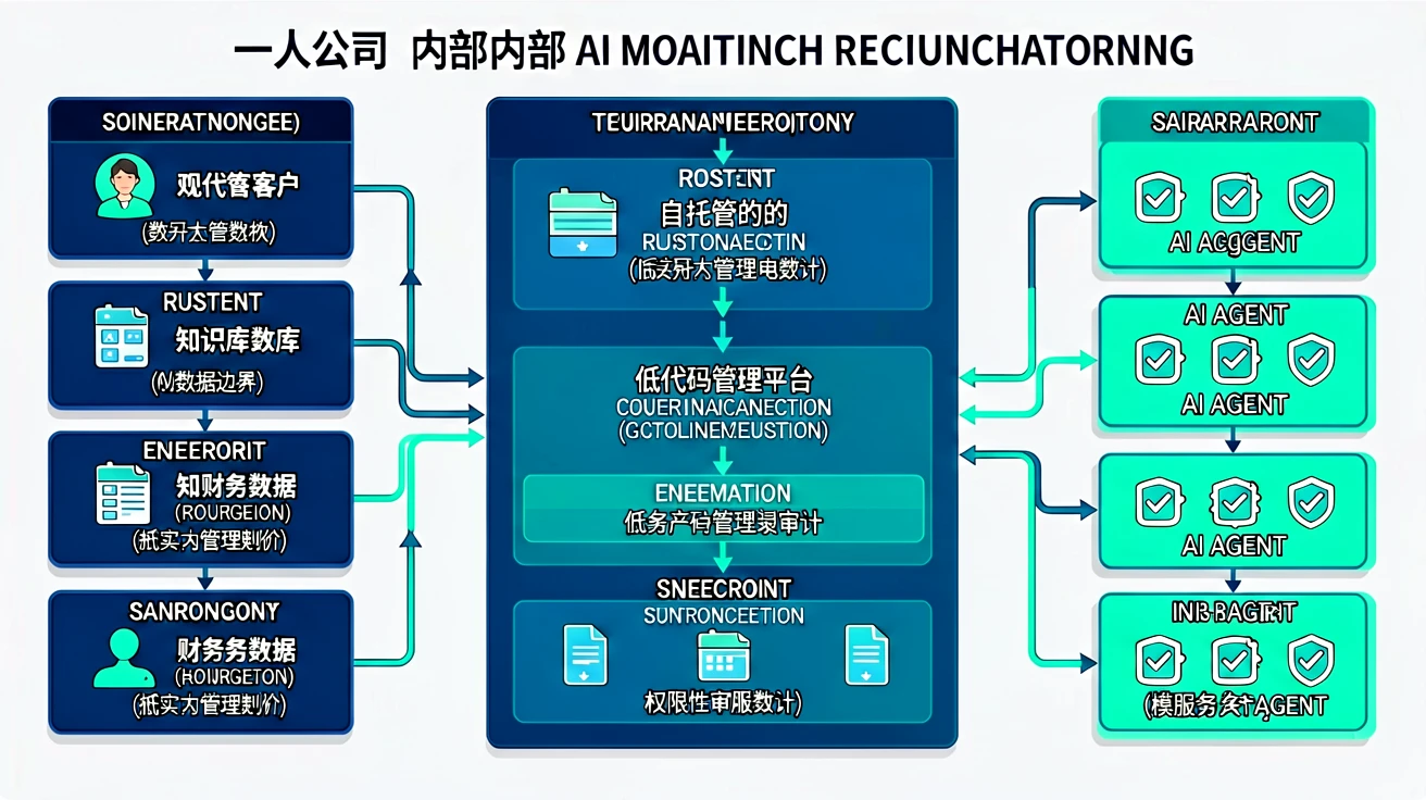 开源 AI Agent 平台对比:NocoBase 等工具如何构建内部管理系统 1 一人公司内部 AI 工具的数据与权限架构示意图